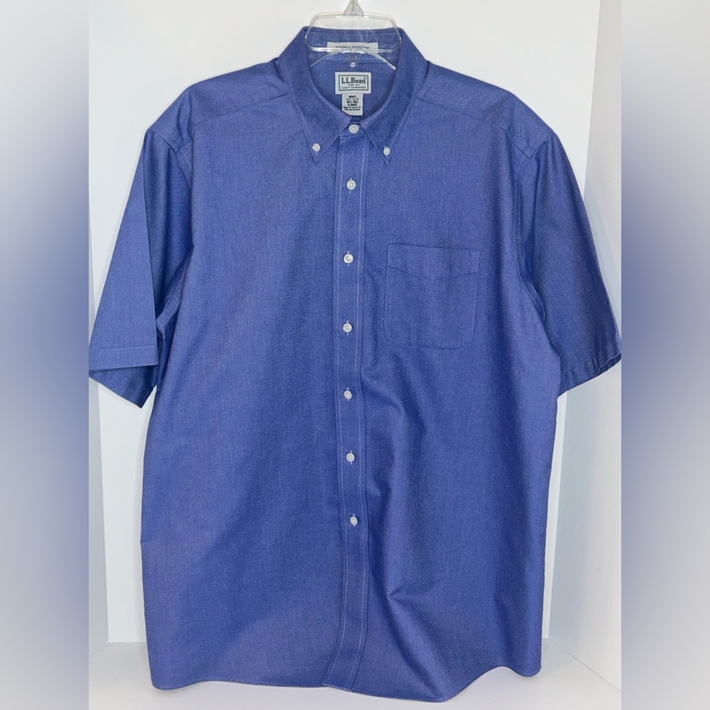 L.L. Bean Men's Blue Button Down short‎ sleeve wrinkle resistant Shirt size 16.5